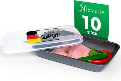 Novaliv set van 10 antraciet premium vleeswarendoos met transparant deksel, vershouddozen voor worst & kaas, afmetingen 25x17x5 cm, koelkastorganizer, knäckebröddoos, onmisbare keukengadgets voor in huis