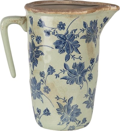 Clayre & Eef Decoratie Kan 22x14x22 cm Blauw Keramiek Bloemen