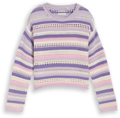 Tom Tailor - Cropped gebreide trui met streepjesmotief - Maat 176 - lilac pink multicolor stripe