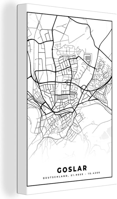 Canvas Schilderij Kaart - Goslar - Plattegrond - Stadskaart - 20x30 cm - Wanddecoratie