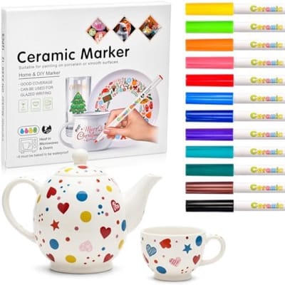 PromoHome 12-kleuren keramische acryl verfmarker set voor porselein en keramiek decoratie - ovenbestendige stiften voor creatieve projecten en DIY kunst