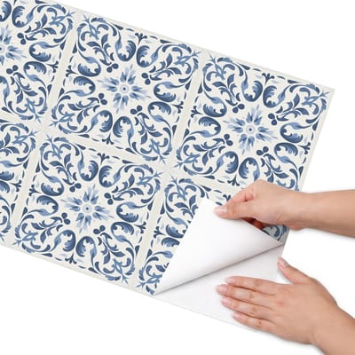 Coloray Meubel Wrap Folie - Blauw Meubelfolie - 50x100 cm - Wrapfolie Keuken Tegelpatroon - Decoratiefolie - Klassiek Meubelfolie - Meubel Wrap Folie - Woonkamer decoratie - Achtergronden en patronen