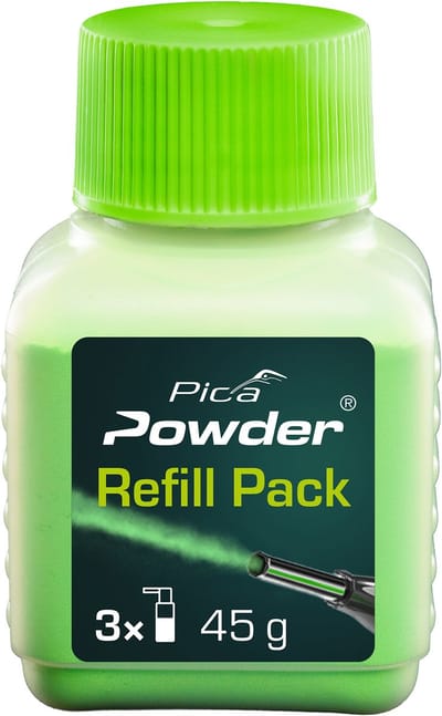 Pica Powder Spraymarker Navulling - Navulling voor markeerspray voor diepe boorgaten - 1500 shots - Groen - 45 gram