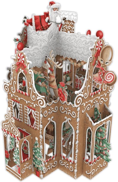3D Wenskaart Gingerbread House – Luxe Laser Cut Kerstkaart met Envelop