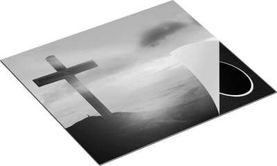 Chefcare Inductie Beschermer Kruis van Jezus Christus bij Zonsondergang - Zwart Wit - 60x50 cm - Afdekplaat Inductie - Kookplaat Beschermer - Inductie Mat