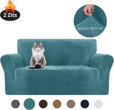 Livano Bankhoes - Bankbeschermer - Stretch - Sofa Cover - Fluweel - Turqoise - 2 Zits