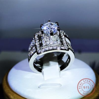 Bague Double en Zircon blanc à Six griffes de haute qualité, en argent Sterling 925, pour dames, bijoux de fête de mariage, cadeau 7 blanc