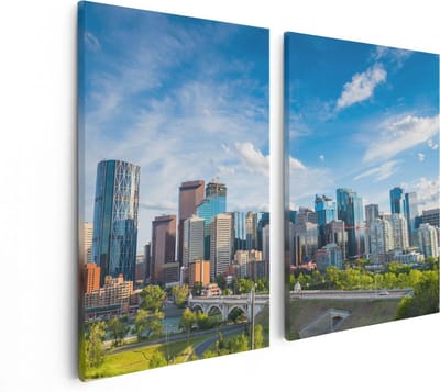 Artaza Canvas Schilderij Tweeluik Skyline Calgary Stad in Canada - 80x60 - Foto Op Canvas - Canvas Print