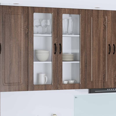 vidaXL - Wandglas - Kasten - PORTO - Bruin - Eiken - 80 - x - 31 - x - 100 - cm - Bewerkt - hout