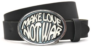 Buckle riem met wisselbare gesp – Love not war - Zwart - Maat 95 - Echt Leer - Buckle Riem - 4 cm Breed
