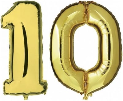 10 jaar - gouden folie ballonnen - 88 cm - leeftijd/cijfers - Leeftijdsartikelen 10e verjaardag - versiering - Heliumballonnen