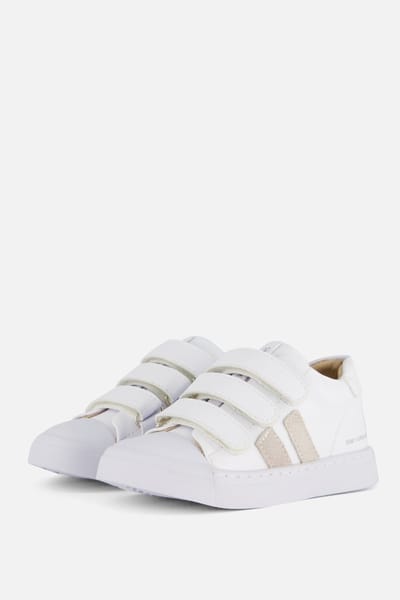 Shoesme Witte Sneaker Met Grijze Stripings - Sneakers Kinderen - Unisex - WHITE - Microleer - Maat 26