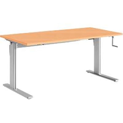 Zit-/stawerkplek met zwengel Standaard, in hoogte verstelbaar, B 1600 mm, beukenpatroon/blankaluminium