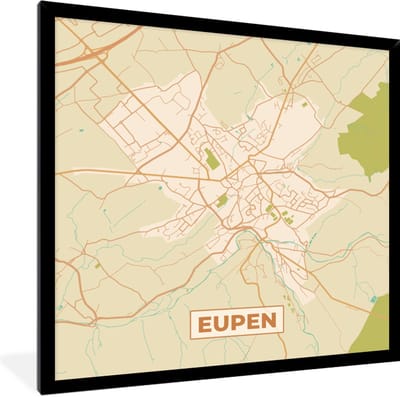 Fotolijst incl. Poster - Stadskaart - Plattegrond - Vintage - Eupen - Kaart - België - 40x40 cm - Posterlijst