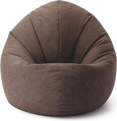 Lumaland 2-in-1 linnen zitzak voor binnen, ronde comfortabele zitzak voor binnen, 300 l vulling, 120 x 80 x 75 cm, linnenlook en feel, bruin