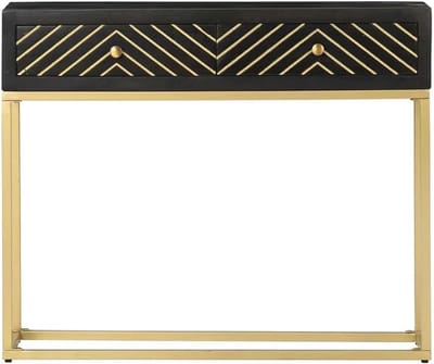 Consoletafel - Sidetable Hout - Decoratie Plaatsen - Met 2 Laden - 90 x 30 x 75 cm - Zwart Goud