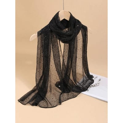 1 stuks Dames Lichtgewicht Effen Kleur Pailletten Bandana Sjaal, Hoofddoek, Midden-Oosterse Hijab, Decoratieve Sjaal, Zonbescherming Strand Wrap one-size