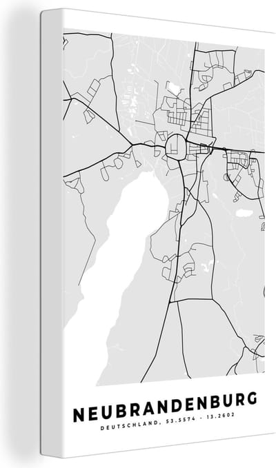 Canvas Schilderij Kaart - Duitsland - Neubrandenburg - Plattegrond - Stadskaart - 20x30 cm - Wanddecoratie
