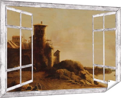 Gards Tuinposter Doorkijk Landschap - Claude de Jongh - 180x120 cm - Tuindoek - Tuindecoratie - Wanddecoratie buiten - Tuinschilderij
