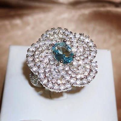 Dames Zirkonium Diamant Brede Gezicht Ring Hand Sieraden Adjustable opening gray