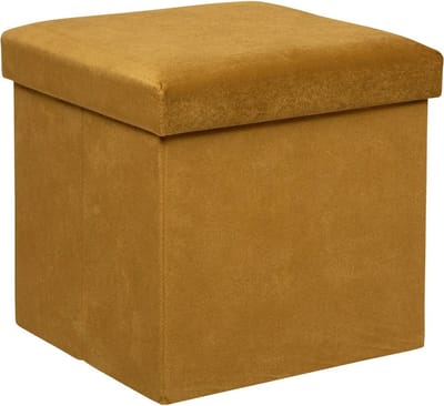 Atmosphera Poef/krukje/hocker Amber - Opvouwbare zit opslag box - fluweel Okergeel - D38 x H38 cm - MDF/polyester