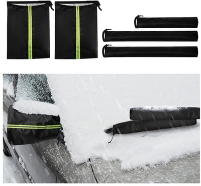 Dailygoods- Autospiegelafdekking 5 Stuks - Waterdichte Beschermkap - Zilverkleurige Stof - Universele Toepassing - Achteruitkijkspiegelafdekking 30 x 40 cm - Ruitenwisserafdekking 10 x 67 cm - Spiegelhoes