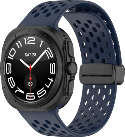 By Qubix - Compatible Samsung bandje - D-buckle siliconen sportband - Donkerblauw - Geschikt voor Samsung Galaxy Watch Ultra / Ultra 2 - 47mm