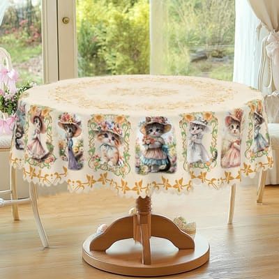Couronne de fleurs du Jour de l'Indépendance Nappe rectangulaire imperméable Fleur étoile rouge bleue Drapeau USA Housse de table pour dîner cuisine 152x220cm beige
