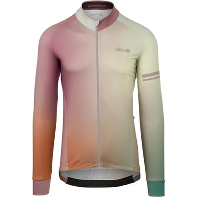 AGU Gradient - Fietsshirt met lange mouwen - Wielrenshirt - Heren - Groen - Maat M - Sneldrogend polyester - Volledige YKK-rits - 3 achterzakken