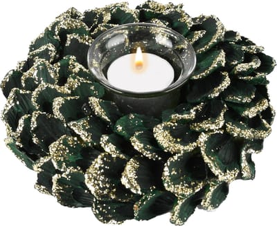 Dekoratief | Tafelstukje m/blaadjes, groen/goud, 16x16x5cm | A245515