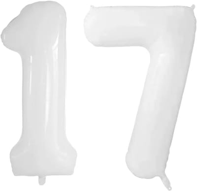 Grote Folieballon Cijfer 17 of 71 voor Verjaardag - 101 cm Wit