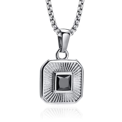 Mendes Ketting Vierkant met Zirkonia - Zilver & Zwart