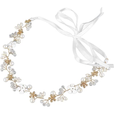 Bandeau de Mariage Strass Fausse Perle Fleur Feuille Pendentif Forme Accessoire Cheveux Pièce de Tête Nuptiale