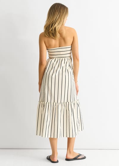 Streep Katoenen Bardot Smock Midi Jurk