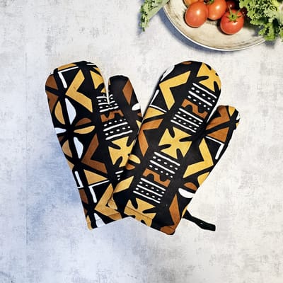 Ovenwanten | Set van 2| Handgemaakte Afrikaanse Boheemse stijl geometrische 'Mudcloth' Bogolan geïnspireerde print ovenwanten.