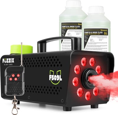 Party Rookmachine - Fuzzix F509L - Rookmachine met 9 RGB LEDs - Met 2 liter rookvloeistof - Zwart