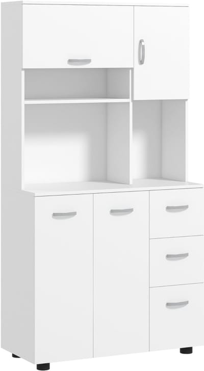 Wishdor Keukenkast - Met 3 Laden En 3 Legplanken - Met In Hoogte Verstelbare Legborden - Met Kantelbeveiliging - Hout - Wit - 89 X 39,5 X 168 Cm