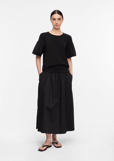 Midi Rok in popeline met geplooide details en Italiaanse zakken voor dames COMMA