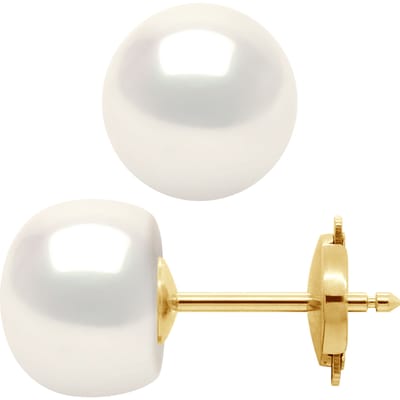 Oorbellen Gekweekte parels Zoetwater 9-10 mm System Security Natural White Yellow Gold