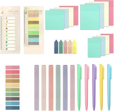 Zelfklevende Transparante Notitieset, 1300 Stuks, Duidelijke Boekenleggers met Balpen en Markers, Waterdichte Notities voor Schrijven en Organiseren van Boeken, Esthetisch en Praktisch