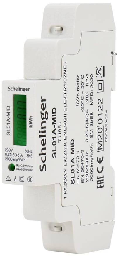 Schelinger Elektriciteitsmeter 1-fase - 230V - 45A - DIN-rail - IP51
