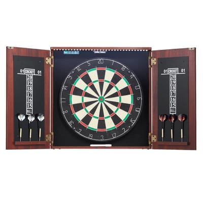 Dartbord met Kast - Dartkast Set - Officiële Wedstrijdmaat - LED Verlichting - Steeltip Dartpijlen - Sluitbare Kast - Eenvoudige Wandmontage - Compleet Met Accessoires