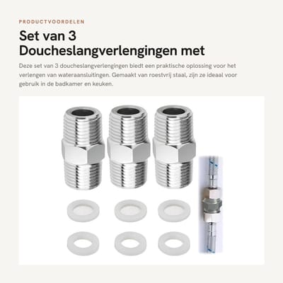 Dailygoods - Set van 3 Doucheslangverlengingen met Afdichtingen