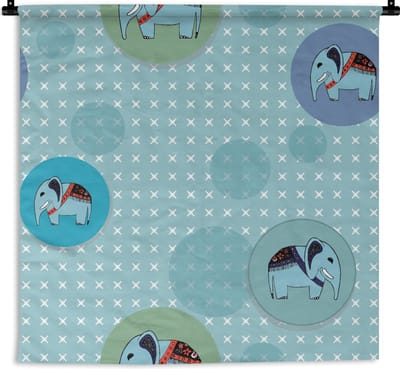Wandkleed - Wanddoek - Olifant - Stippen - Design - 90x90 cm - Wandtapijt