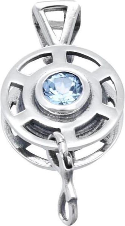 Zilveren Duik reel met blauw kristal kettinghanger