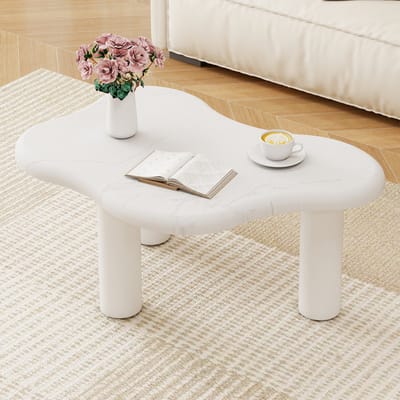 HAUSS SPOLE Salontafel - Wolkvormig Design Met Marmerlook - Voor Woonkamer En Lounge - Spaanplaat Met Houten Poten - Wit