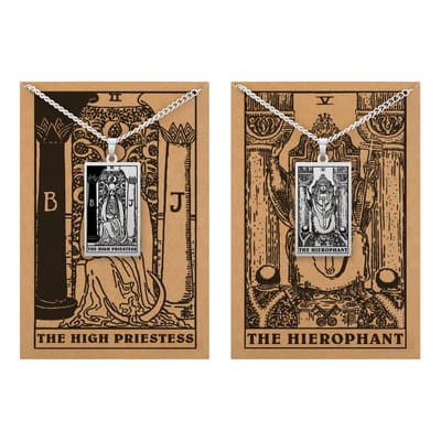 Tarot Ketting 2 | 5 bundel - Hogepriester & Hogepriesteres - Zilverkleurig Stainless Steel - Inclusief Rider-Waite Kaartjes - 60cm - Pax Amare