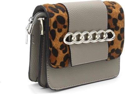 Damestas - Clutch - Voorzien van Schouderriem - Panterprint Tas - Luipaard Cheeta - Kunstleder - Kleur. Grijs - Afmeting. 18x14x4 cm