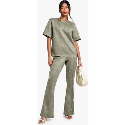 boohoo Dames Suede Low Rise Flarebroeken | Kaki | Maat: 38