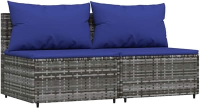 Tuinmiddenbank - Midden zitplaats - Buiten ontspannen - Met rotan - 40 x 146 x 100 cm - Grijs en blauw